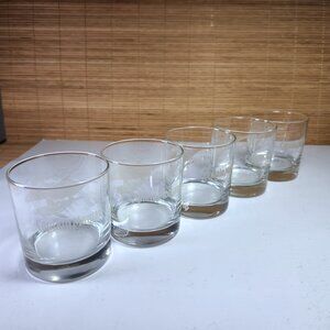 Captain Morgan Rock Glasses Etched Design of Humpback Whales Set of 5 Cocktail